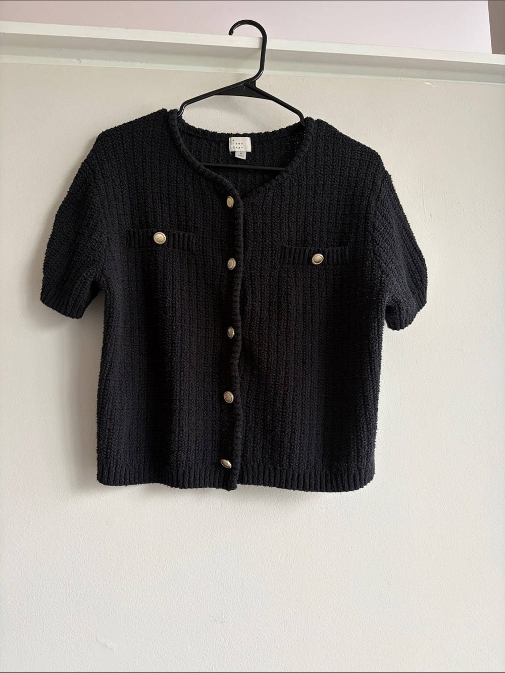 a new day Black Short-Sleeve Button Front Knit Cardigan